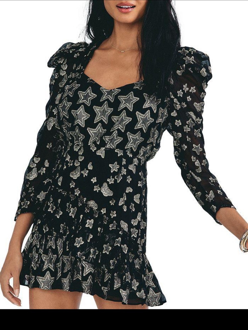 LoveShackFancy Black and Metallic Star-Print Mini Dress
